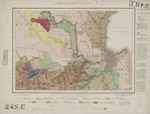 Old map of the area around Geelong port showing geological features, the coastline, surrounding townships and notes on the bedrock and plant life in the area