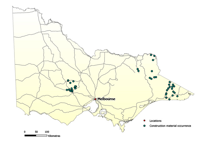 Map showing the occurrences of construction materials in Victoria
