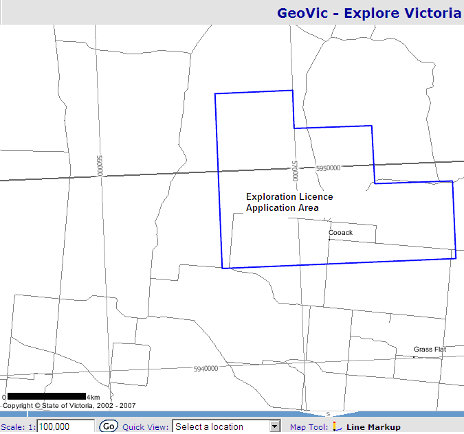 GeoVic map showing the exploration licence application area.